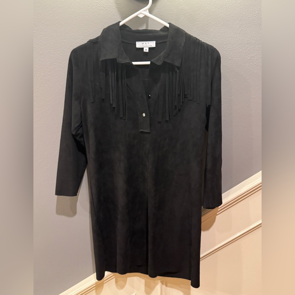 Black Suede Fringe Dress. Love it with boots!